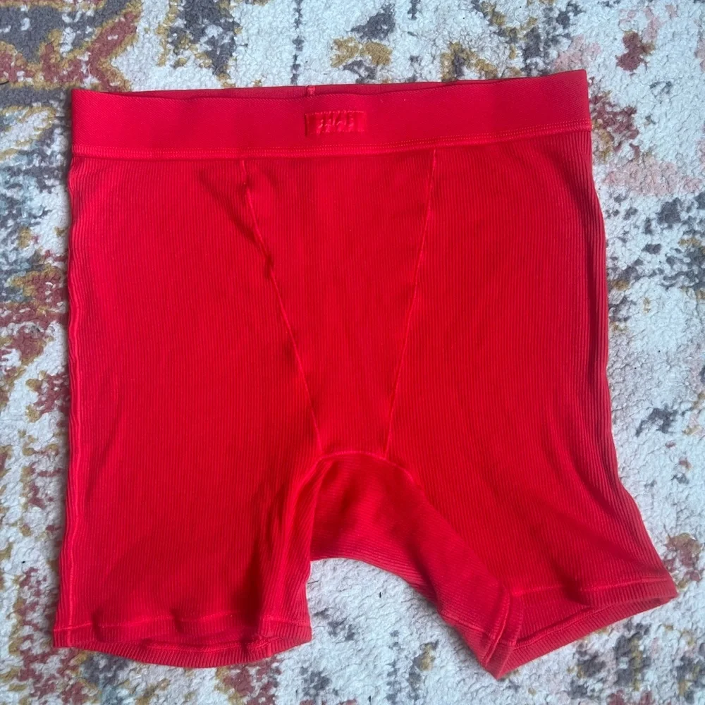 High-Rise Ribbed Red Bike Shorts Skims small